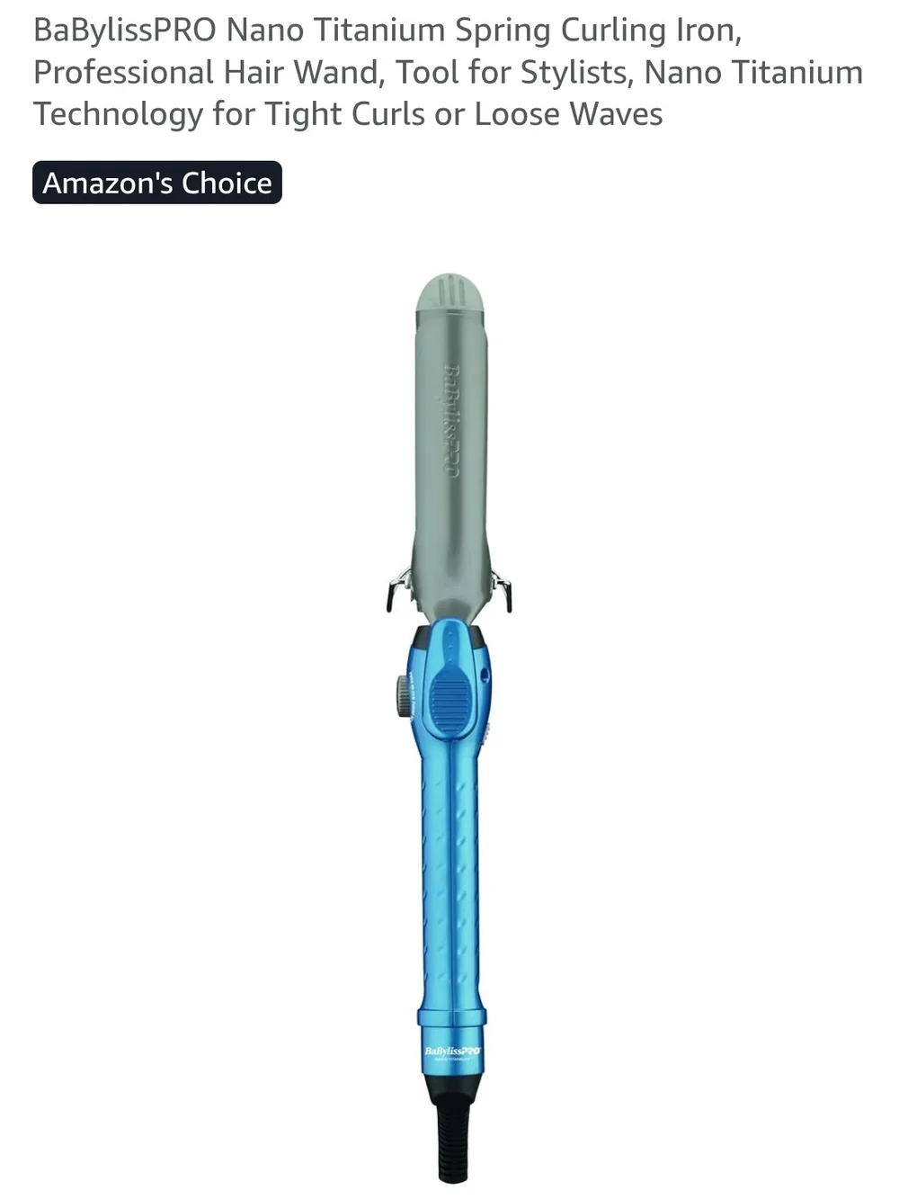 BaBylissPRO Blue Nano Titanium Spring Curling Iron